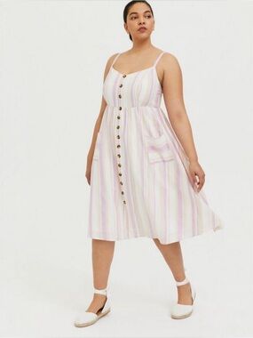 Torrid Pink Stripe Linen Blend Button Front Midi Dress Plus Size 2X